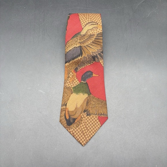Polo Ralph Lauren Mallard Duck Flying Novelty Tie Red Houndstooth Handmade USA - Picture 3 of 15